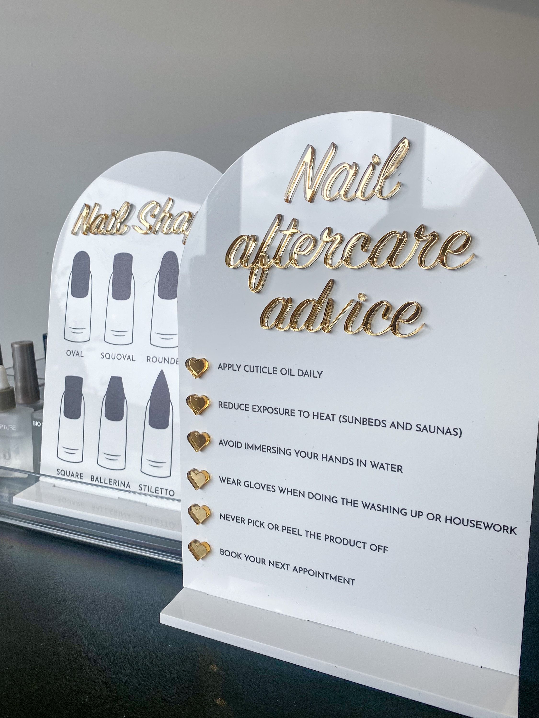 Bundle: Nail Sign and Stand Desk Sign Bundle | Nail Aftercare Sign | Nail Shape Guide Sign | Salon Sign | Beauty Room Sign