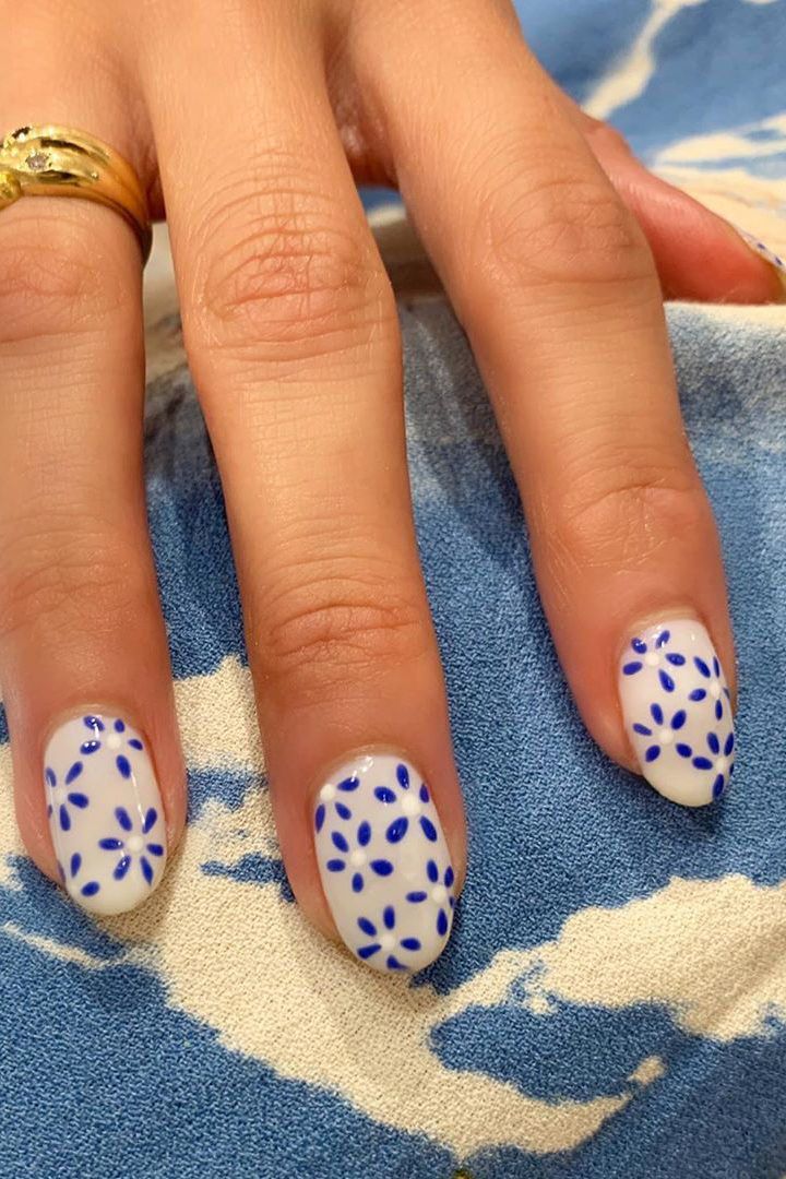 Blue Blooms Floral Nail Art Design Ideas