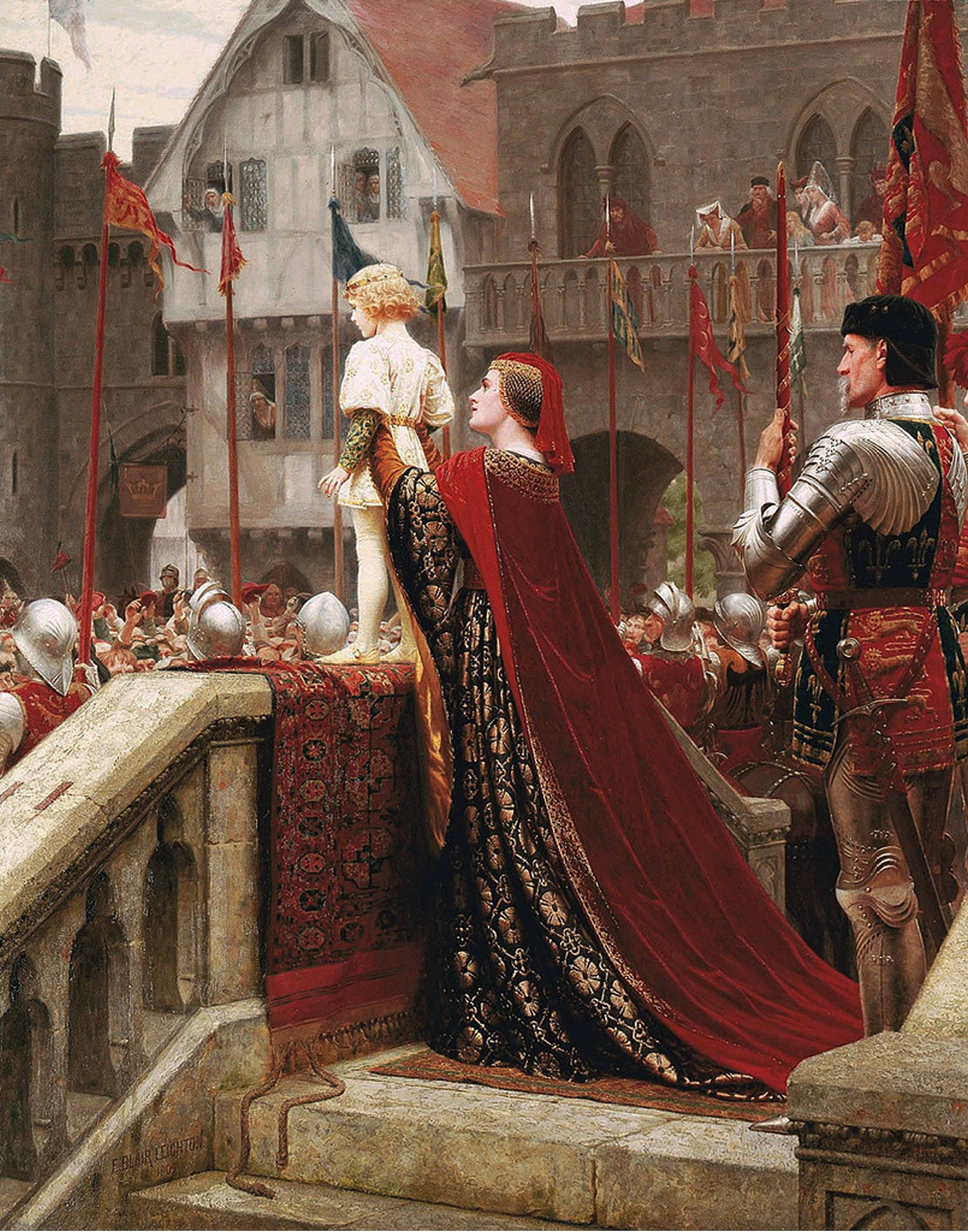 A LITTLE PRINCE Edmund Blair Leighton: Pre-Raphaelite Wall Art Print. Unframed Home Office Decor. Paper, or Canvas. Tudor Castle w/ Knights