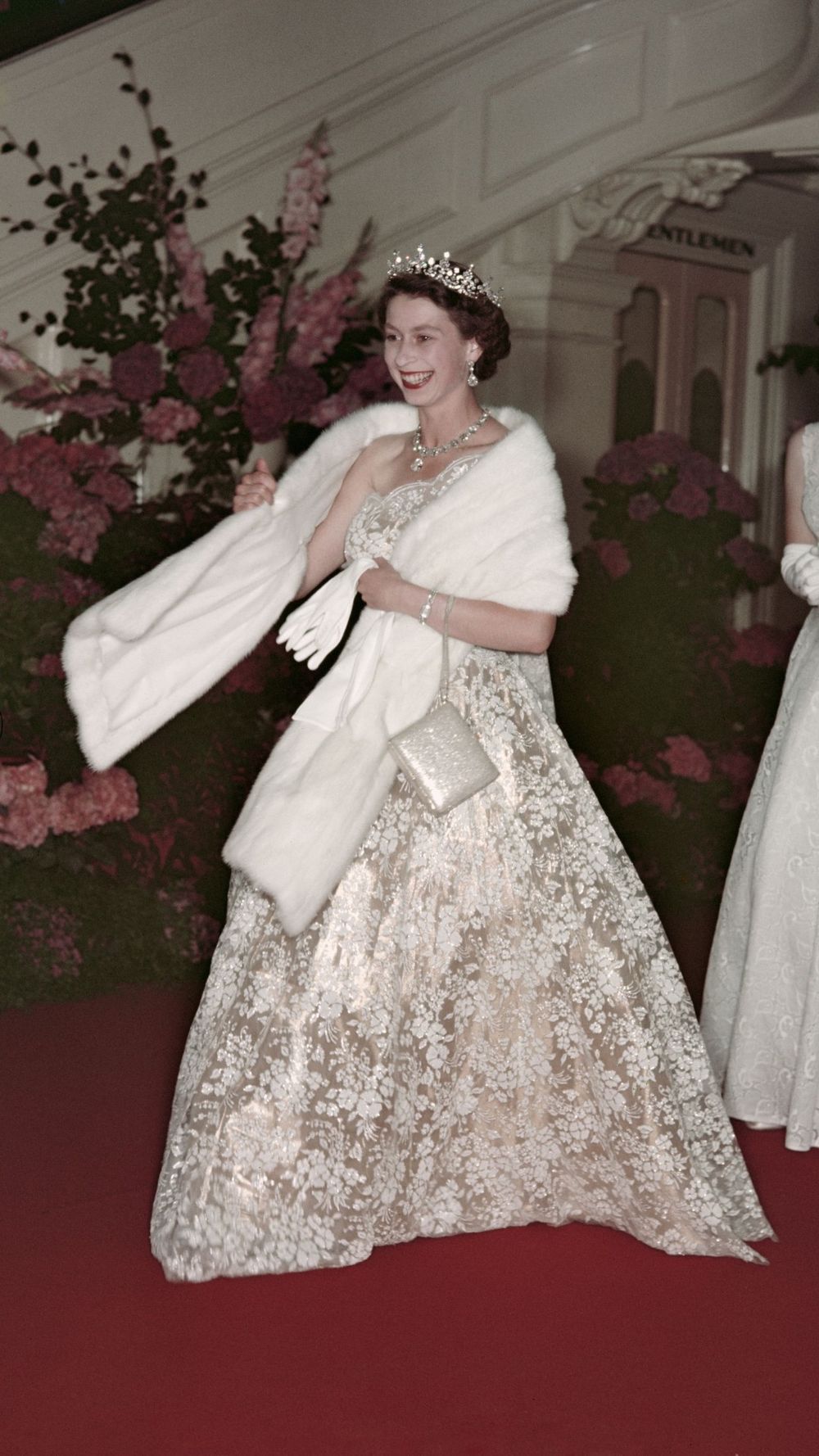 Queen Elizabeth's Most Iconic Fashion Looks of All Time: 1954 Extravagant Floral Gown