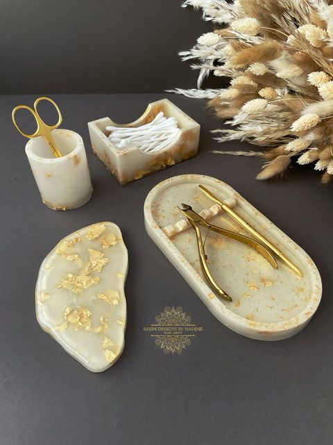 Nail Tool Storage Bundle - Including Business Card Holder - Gold Shimmer - Flake, Round Pot