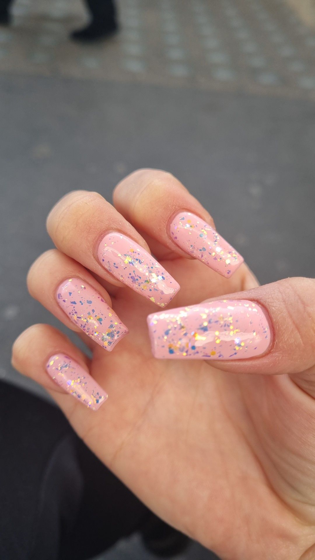 Pink glitter acrylic nails