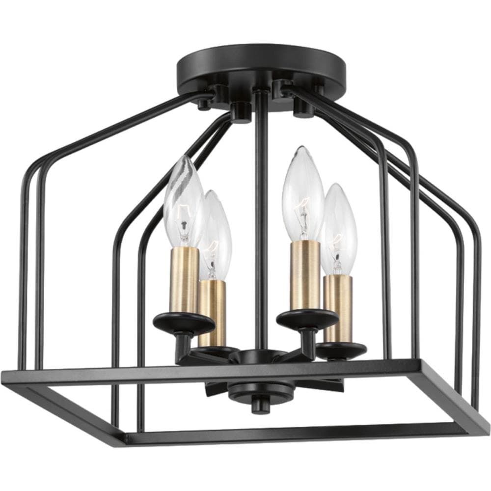 Progress Lighting Frisco 12-in Black and Gold Incandescent Semi-flush Mount Light | P350165-166