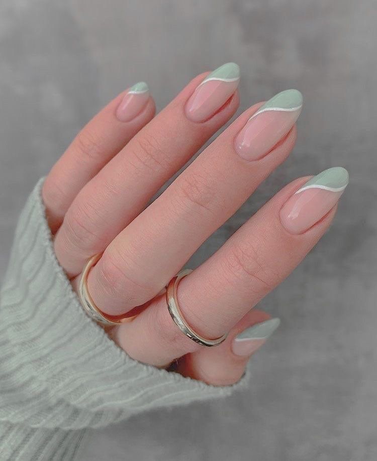 Light Green and White Line Nails  Press On Nails   Fake Nails   Glue On Nails