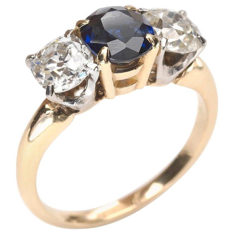 1stdibs Diamond, Sapphire Gold Vintage Three-Stone Ring