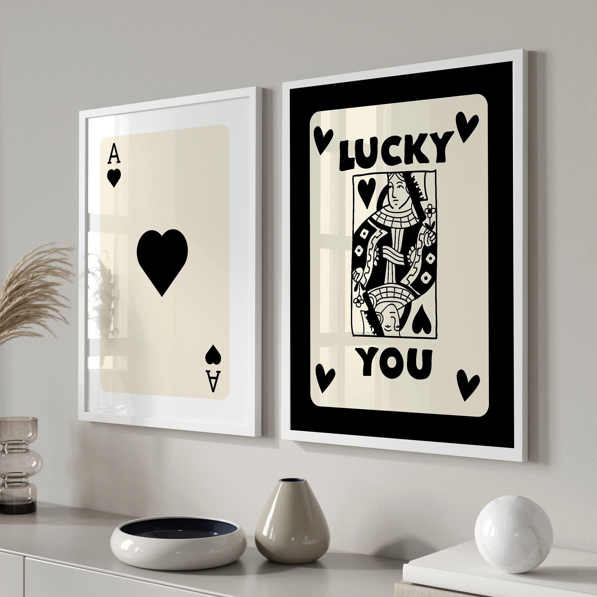 Trendy Retro Wall Art Set Of 2, Retro Trendy Aesthetic Print, Black Ace Card Poster Aesthetic Art , Lucky You Poster, Trendy Wall Art, Funny Art Digital 16x24inch Unframed