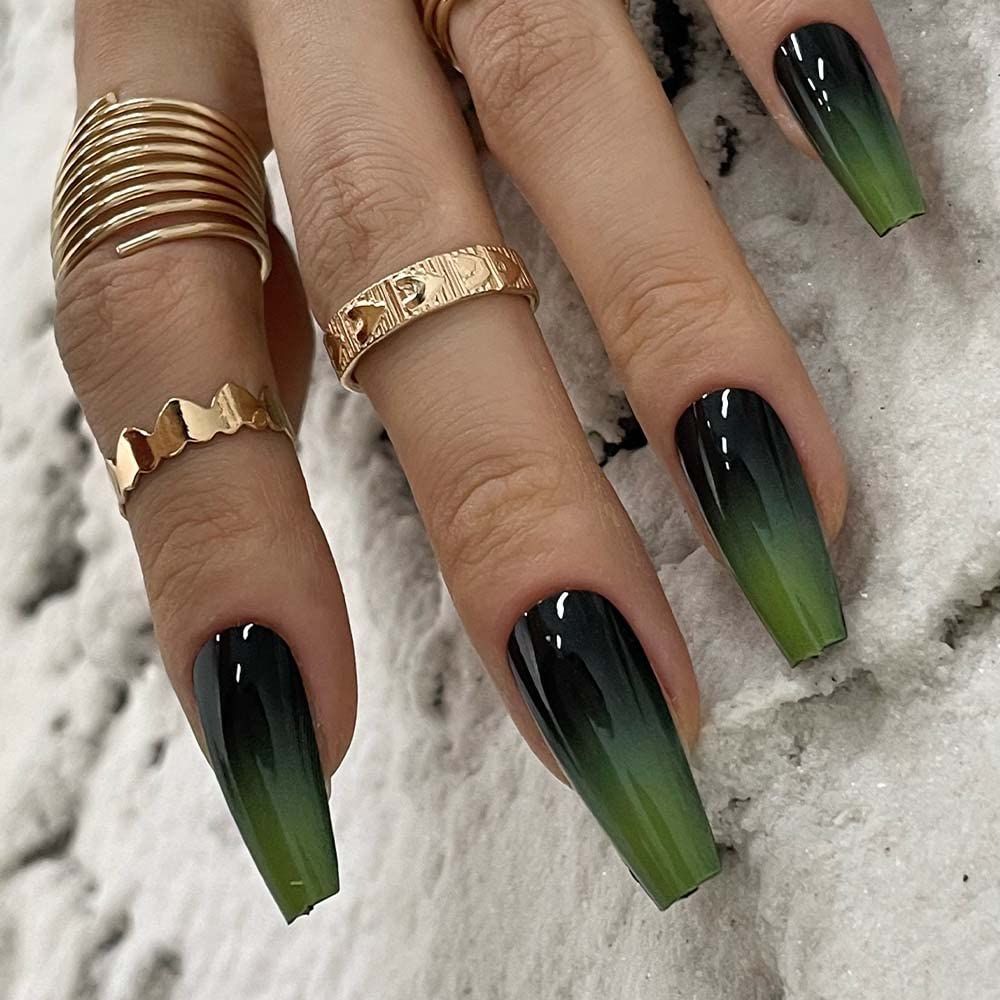 Green and Black Ombre Press On Nails